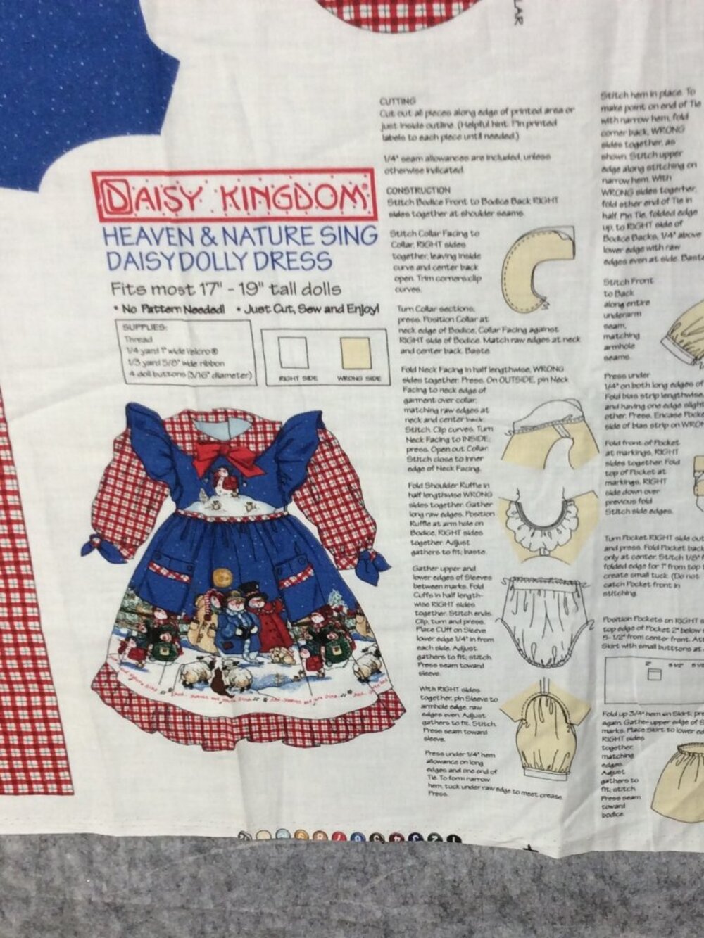 Daisy Kingdom Doll Dress Panel Heaven and Nature Sing Sewing Panel Fabric 17"-19